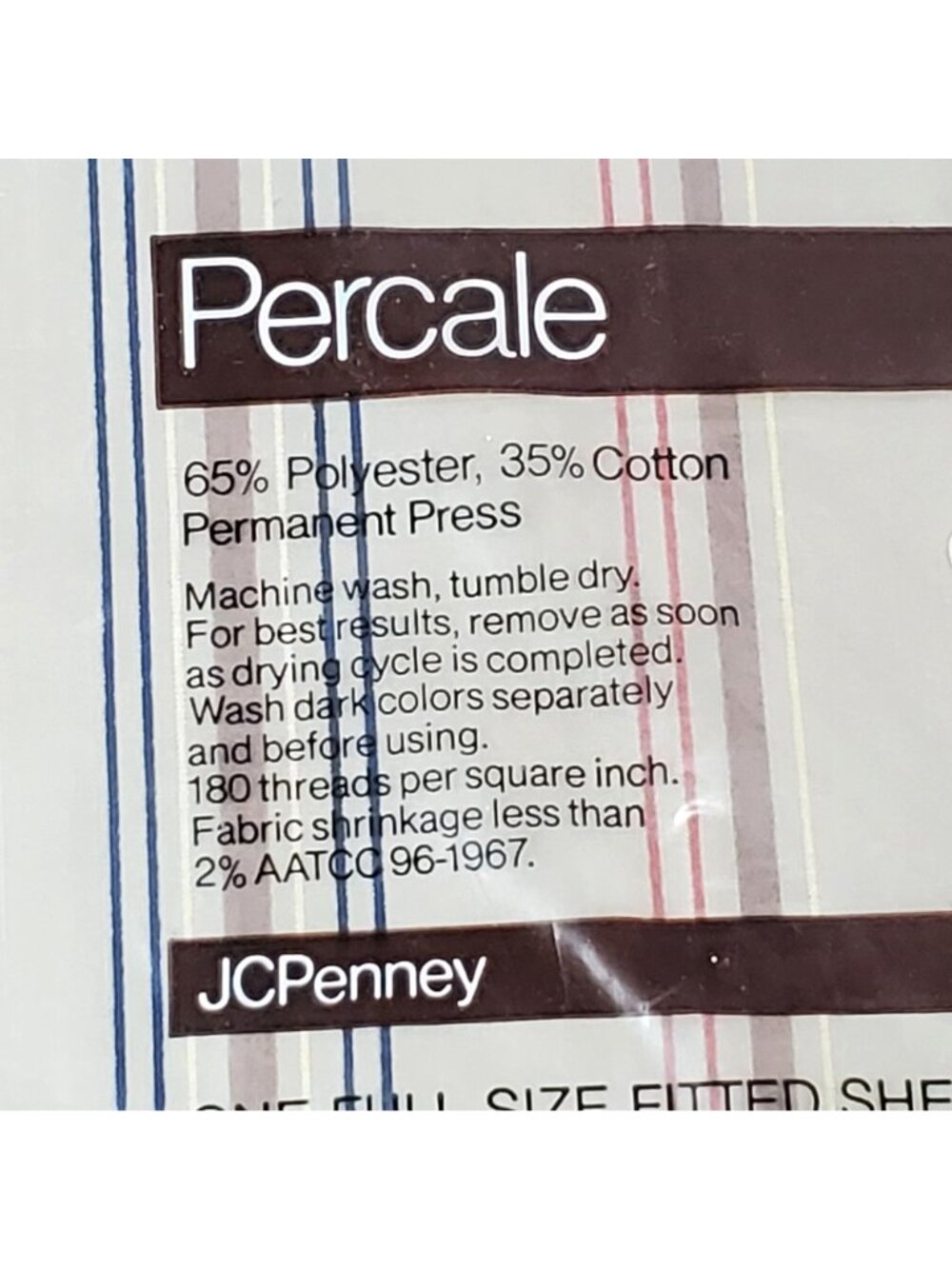 VTG JC Penney Percale Full Size Fitted Sheet Pale Taupe Multi Striped USA - Picture 5 of 8